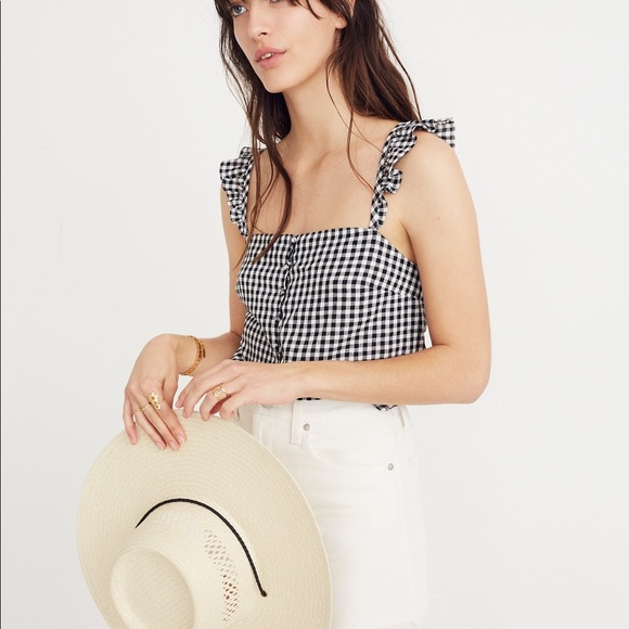 Madewell Tops - Madewell Ruffle-Strap Cami Top in Gingham Check